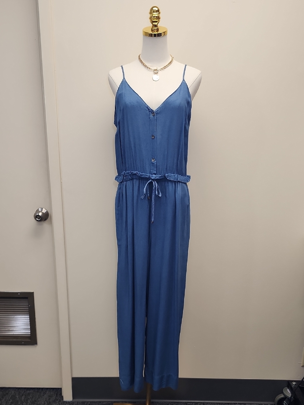 7 For All Mankind Chambray Sleeveless Jumpsuit XL Blue